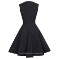 Belle Poque Robe moulante à rayures en manche en V à manches longues sans manche en laine A-Line Black One Piece 50s 60s Robe balançoire BP000384-1